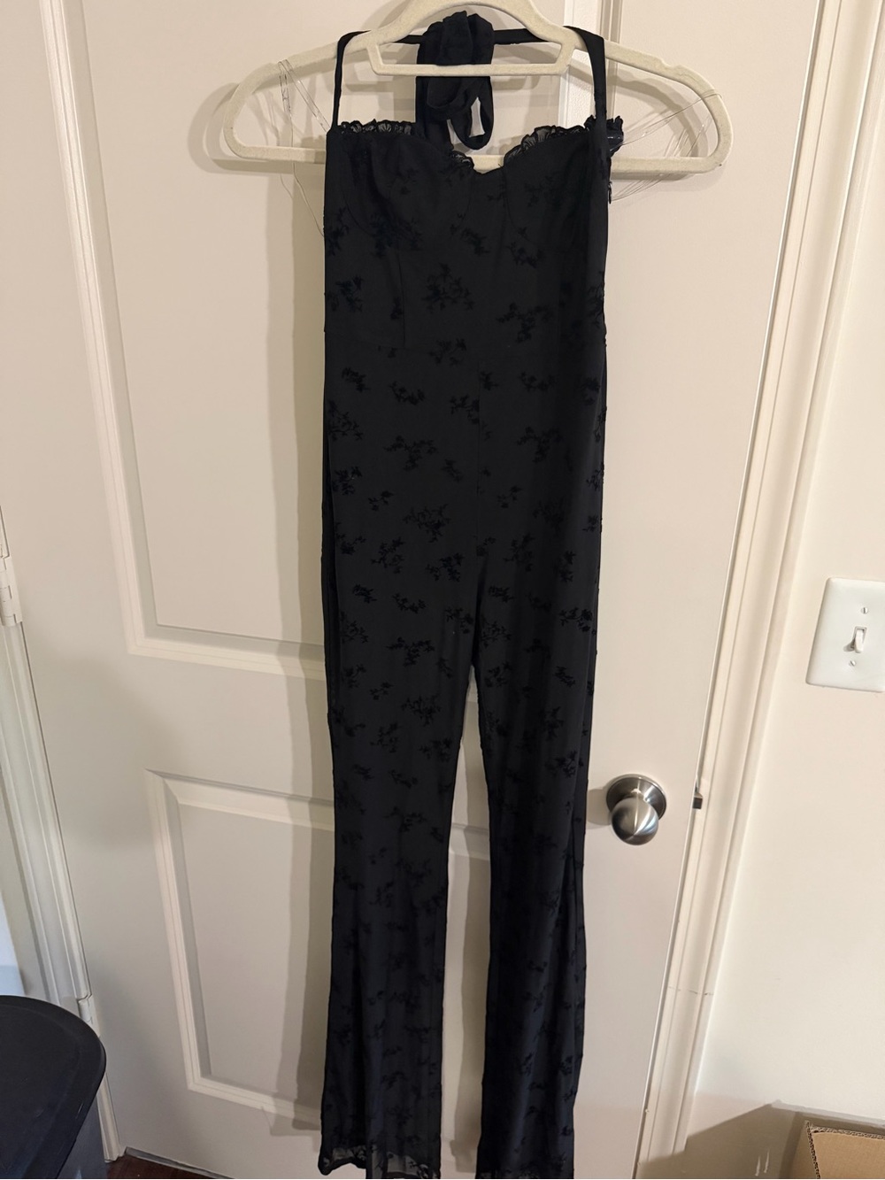 Fashion Nova Black Floral Halter Jumpsuit